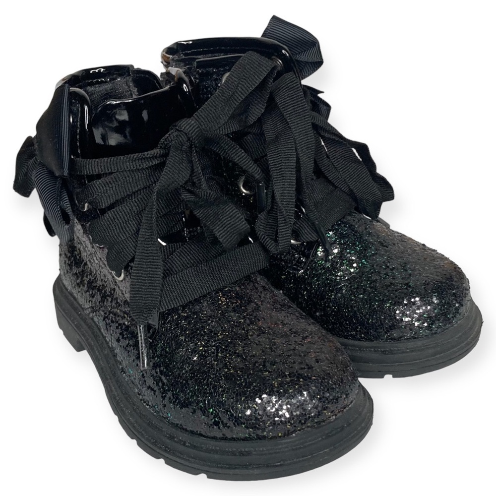 JoJo Siwa Size 5 Kids Black Rainbow Glitter Moto Combat Lace Up Boots